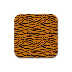 Orange And Black Tiger Stripes Rubber Square Coaster (4 Pack) 