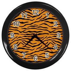 Orange And Black Tiger Stripes Wall Clocks (black) by PodArtist