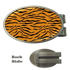 Orange And Black Tiger Stripes Money Clips (oval)  by PodArtist