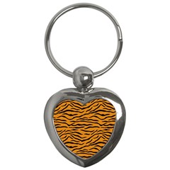 Orange And Black Tiger Stripes Key Chains (heart)  by PodArtist