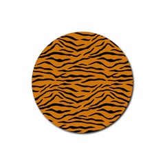 Orange And Black Tiger Stripes Rubber Coaster (round)  by PodArtist