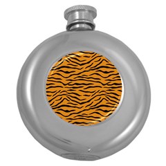 Orange And Black Tiger Stripes Round Hip Flask (5 Oz) by PodArtist