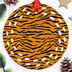 Orange And Black Tiger Stripes Round Filigree Ornament (two Sides) by PodArtist