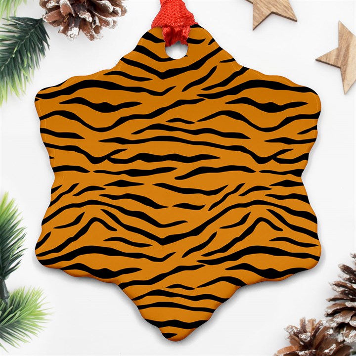 Orange and Black Tiger Stripes Snowflake Ornament (Two Sides)