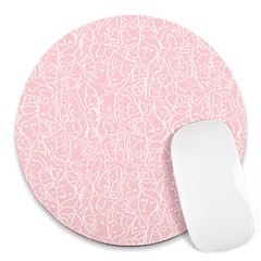 Elios Shirt Faces In White Outlines On Pale Pink Cmbyn Round Mousepads by PodArtist