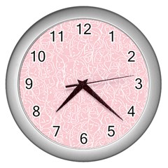 Elios Shirt Faces In White Outlines On Pale Pink Cmbyn Wall Clocks (silver)  by PodArtist