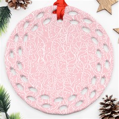 Elios Shirt Faces In White Outlines On Pale Pink Cmbyn Ornament (round Filigree) by PodArtist