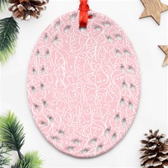 Elios Shirt Faces In White Outlines On Pale Pink Cmbyn Ornament (oval Filigree) by PodArtist