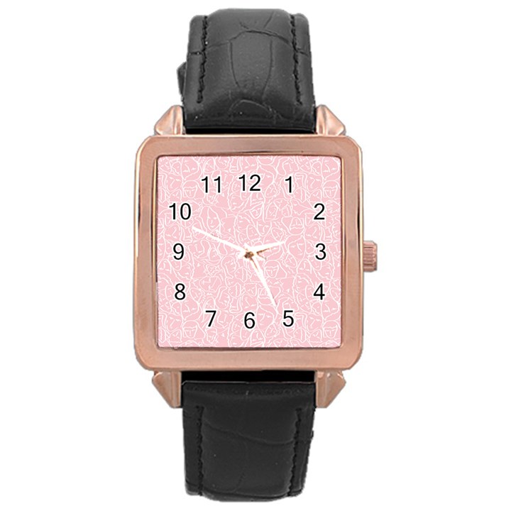 Elios Shirt Faces in White Outlines on Pale Pink CMBYN Rose Gold Leather Watch 