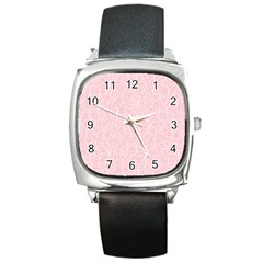 Elios Shirt Faces In White Outlines On Pale Pink Cmbyn Square Metal Watch by PodArtist