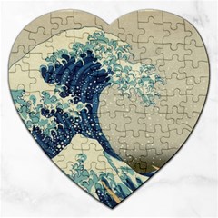 The Classic Japanese Great Wave Off Kanagawa By Hokusai Jigsaw Puzzle (heart) by PodArtist