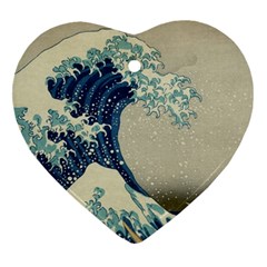 The Classic Japanese Great Wave Off Kanagawa By Hokusai Heart Ornament (two Sides) by PodArtist