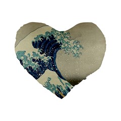 The Classic Japanese Great Wave Off Kanagawa By Hokusai Standard 16  Premium Flano Heart Shape Cushions by PodArtist