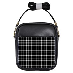 Black And White Optical Illusion Dots And Lines Girls Sling Bags by PodArtist