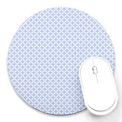 Alice Blue Quatrefoil In An English Country Garden Round Mousepads by PodArtist