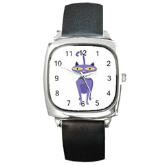 Cat Clipart Animal Cartoon Pet Square Metal Watch by Sapixe