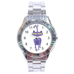 Cat Clipart Animal Cartoon Pet Stainless Steel Analogue Watch by Sapixe