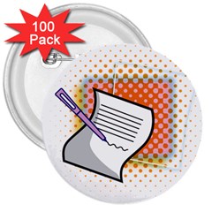 Letter Paper Note Design White 3  Buttons (100 Pack)  by Sapixe