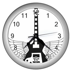 Guitar Abstract Wings Silhouette Wall Clocks (silver)  by Sapixe