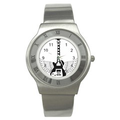 Guitar Abstract Wings Silhouette Stainless Steel Watch by Sapixe