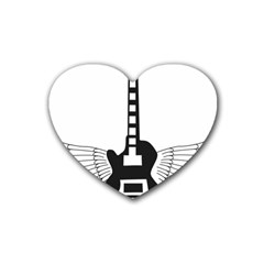 Guitar Abstract Wings Silhouette Rubber Coaster (heart)  by Sapixe