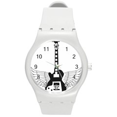 Guitar Abstract Wings Silhouette Round Plastic Sport Watch (m) by Sapixe