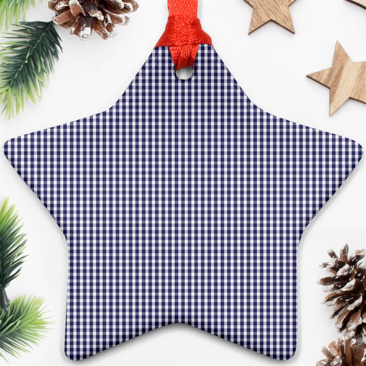 USA Flag Blue and White Gingham Checked Star Ornament (Two Sides)