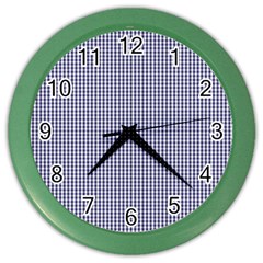 Usa Flag Blue And White Gingham Checked Color Wall Clocks by PodArtist