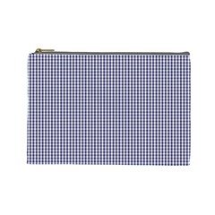 Usa Flag Blue And White Gingham Checked Cosmetic Bag (large)  by PodArtist