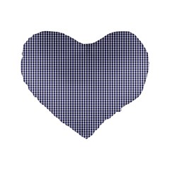 Usa Flag Blue And White Gingham Checked Standard 16  Premium Flano Heart Shape Cushions by PodArtist