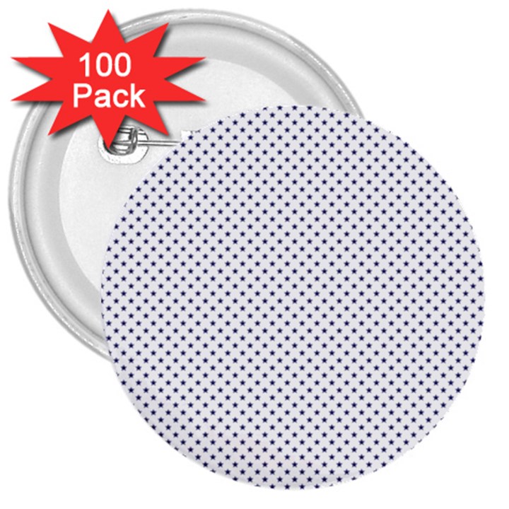 USA Flag Blue Stars on White 3  Buttons (100 pack) 