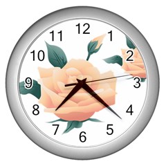 Rose Flower Nature Floral Summer Wall Clocks (silver) 