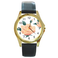 Rose Flower Nature Floral Summer Round Gold Metal Watch