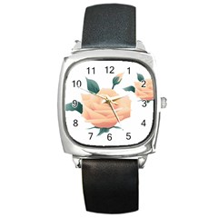 Rose Flower Nature Floral Summer Square Metal Watch