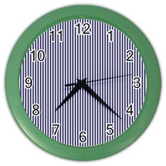 Usa Flag Blue And White Stripes Color Wall Clocks by PodArtist