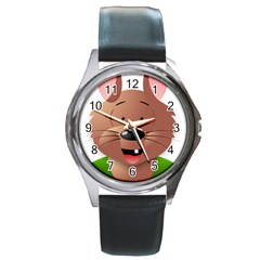 Mole Animal Cartoon Vector Art Round Metal Watch by Sapixe