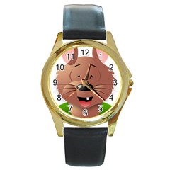 Mole Animal Cartoon Vector Art Round Gold Metal Watch by Sapixe