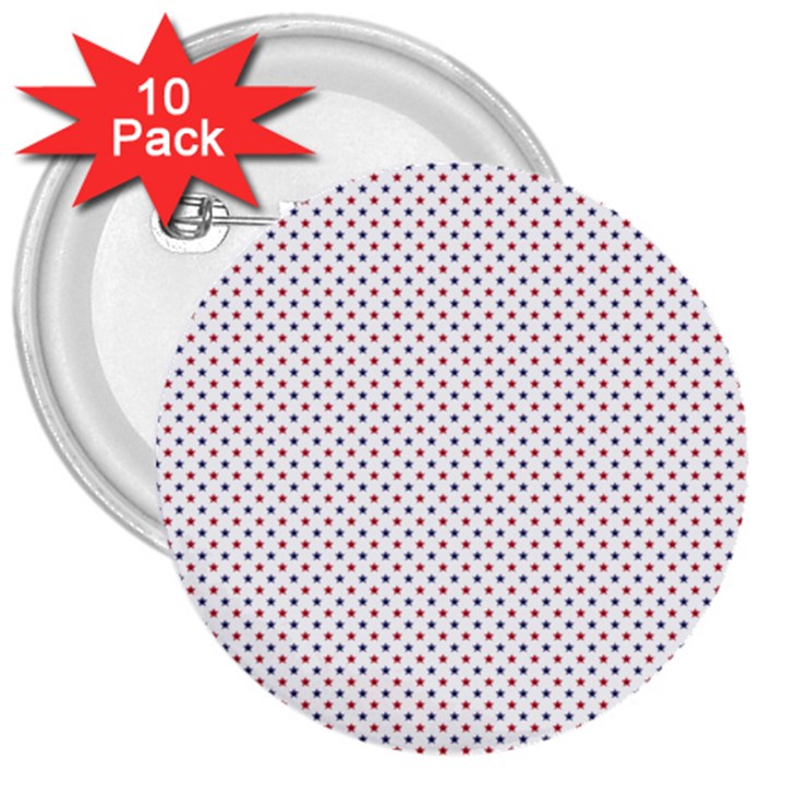 USA Flag Red and Flag Blue Stars 3  Buttons (10 pack) 