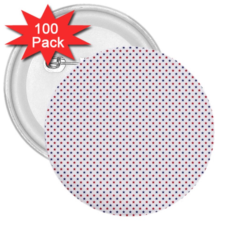 USA Flag Red and Flag Blue Stars 3  Buttons (100 pack) 