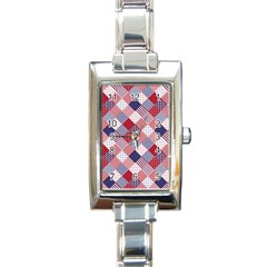 Usa Americana Diagonal Red White & Blue Quilt Rectangle Italian Charm Watch by PodArtist