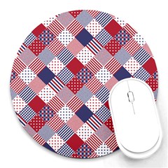 USA Americana Diagonal Red White & Blue Quilt Round Mousepads