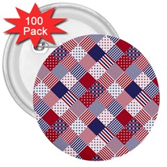 USA Americana Diagonal Red White & Blue Quilt 3  Buttons (100 pack) 