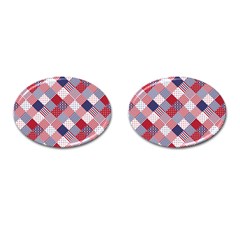 USA Americana Diagonal Red White & Blue Quilt Cufflinks (Oval)