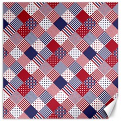 Usa Americana Diagonal Red White & Blue Quilt Canvas 16  X 16   by PodArtist