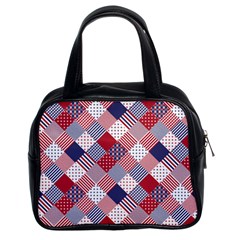 Usa Americana Diagonal Red White & Blue Quilt Classic Handbags (2 Sides) by PodArtist