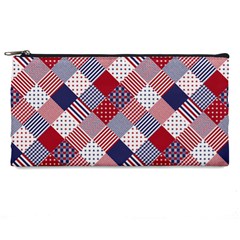 USA Americana Diagonal Red White & Blue Quilt Pencil Cases