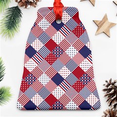 USA Americana Diagonal Red White & Blue Quilt Bell Ornament (Two Sides)