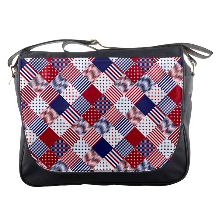 USA Americana Diagonal Red White & Blue Quilt Messenger Bags