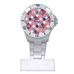 Usa Americana Diagonal Red White & Blue Quilt Plastic Nurses Watch by PodArtist