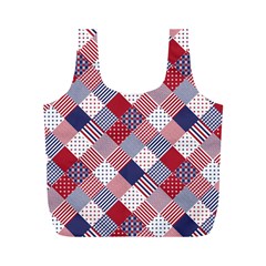 Usa Americana Diagonal Red White & Blue Quilt Full Print Recycle Bags (m)  by PodArtist